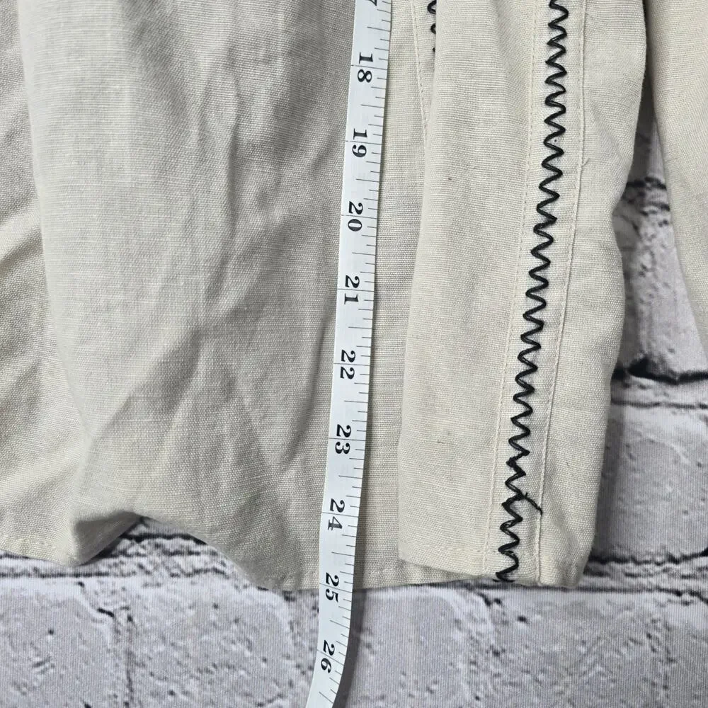 Zara Woman Cotton Linen Beige Black Stitch Embroidered Tassel Blouse New Size XS - Picture 12 of 12